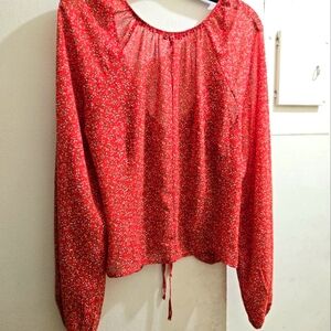 Paisley red front tie shirt. Fashion Nova